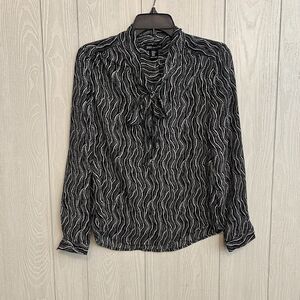 Jones New York Black Tie Neck Long Sleeve Blouse Top Size XS NWT